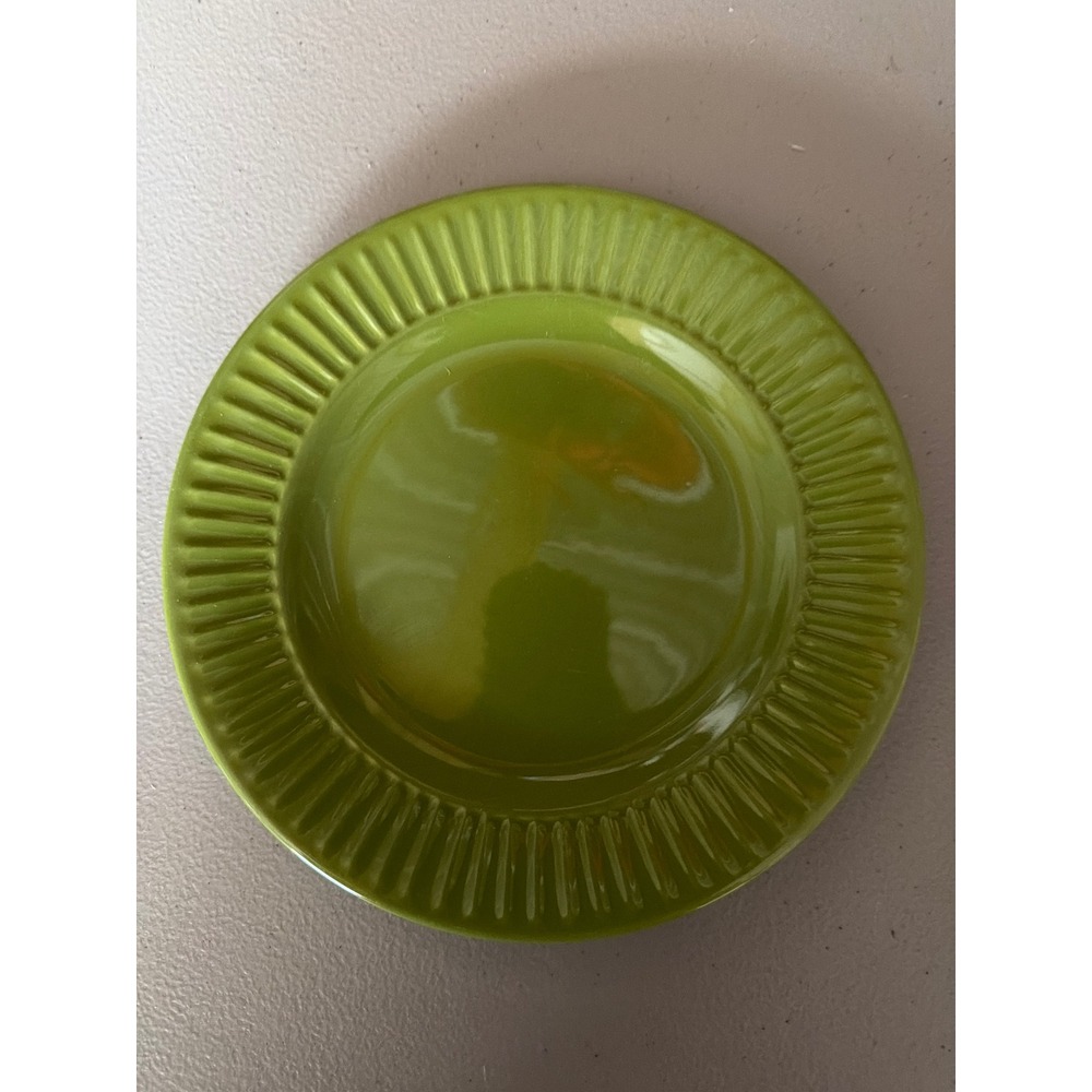 Flair Olive Green Ribbed Rim Ceramic Salad Plate 7.5 Inch Glossy Round Dish